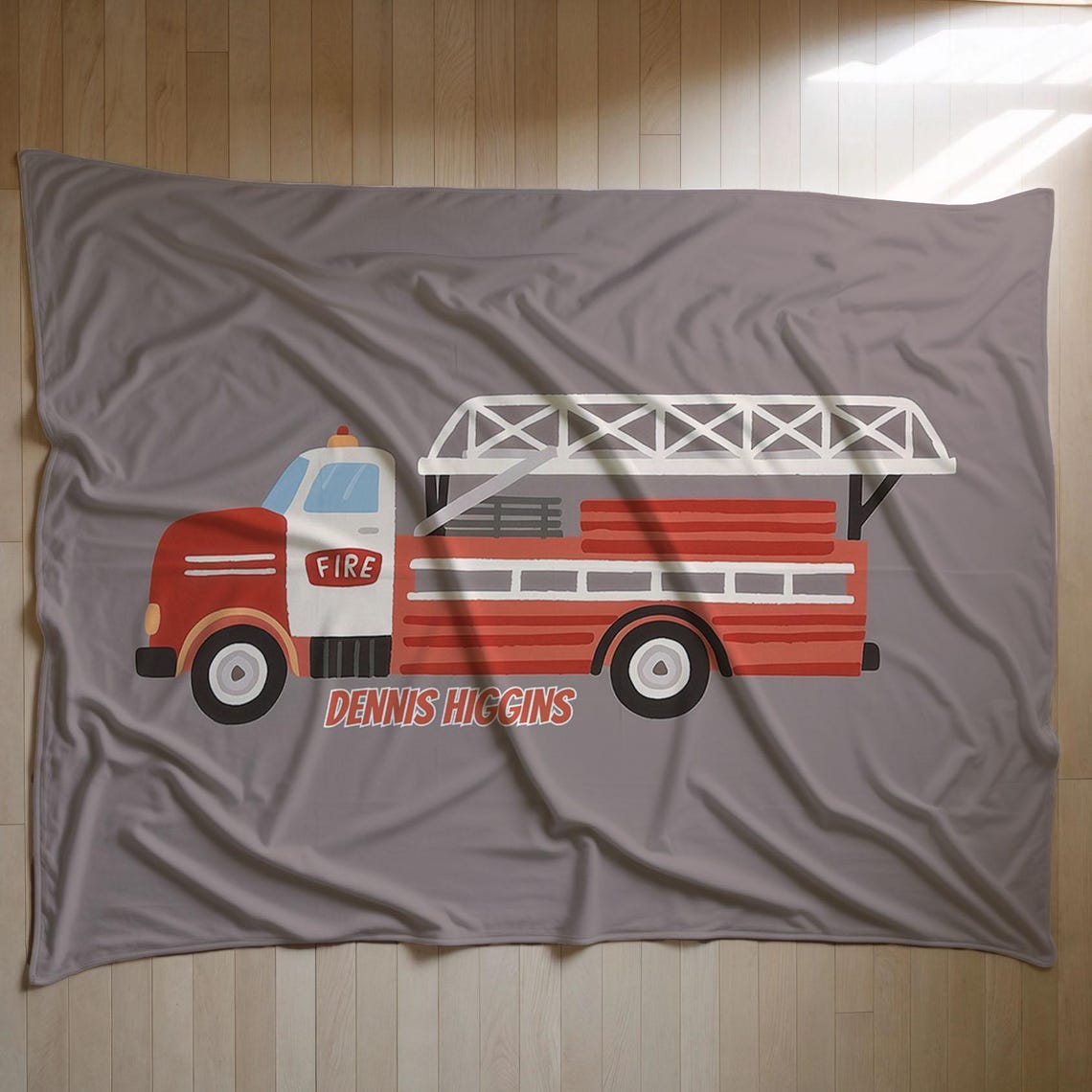 Red Fire Engine Ladder Truck Personalized Name Blanket Poster