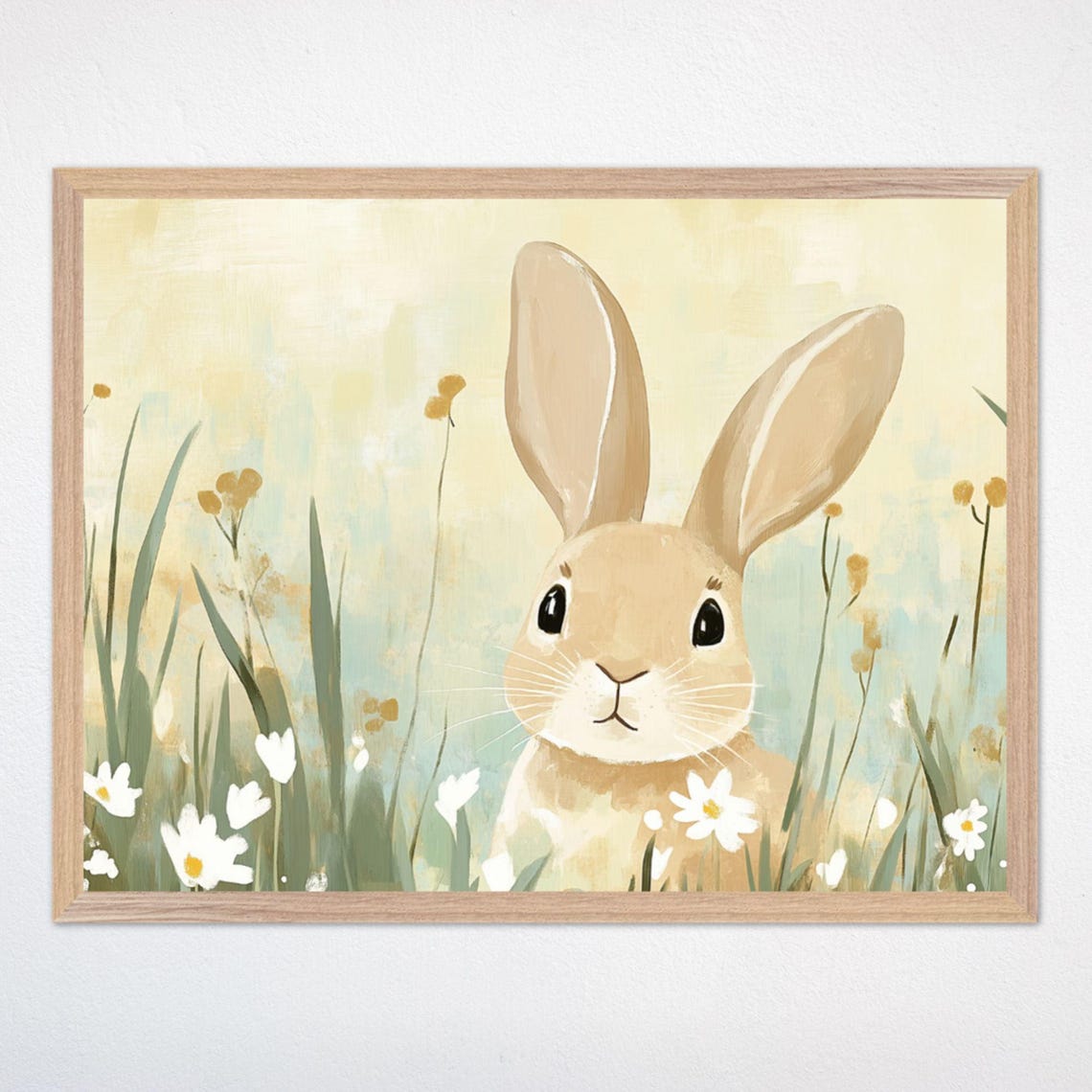 Bunny Peeking Through Daisy Meadow Sweet Nursery Artwork Poster