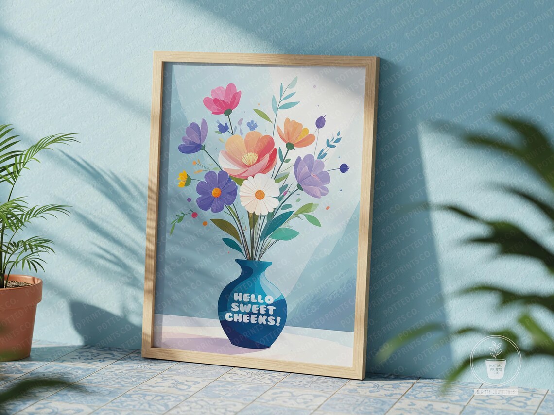 Hello Sweet Cheeks Bathroom Floral Art Print