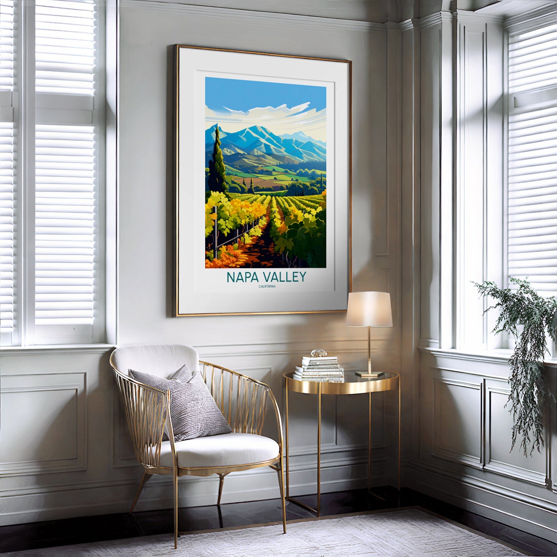 Napa Valley California Vineyard Rows Autumn Illustration Poster - Image 2