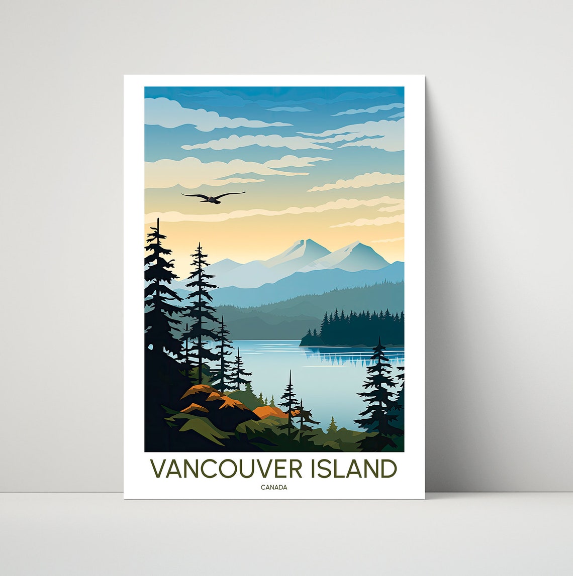 Vancouver Island Canada Sunrise Lake Mountain Eagle Travel Poster