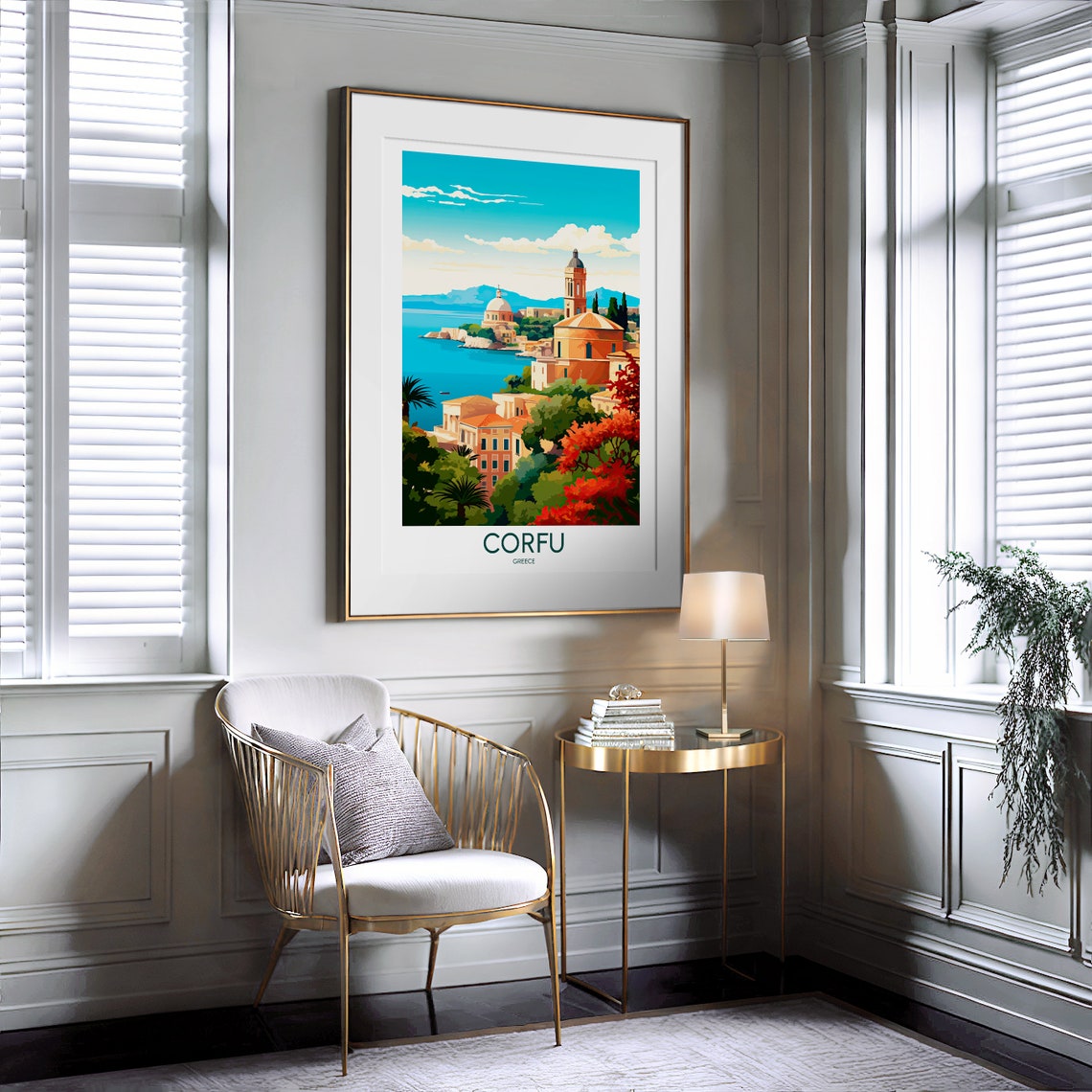 Corfu Greece Coastal Old Town Harbor Illustrated Travel Poster - Image 2