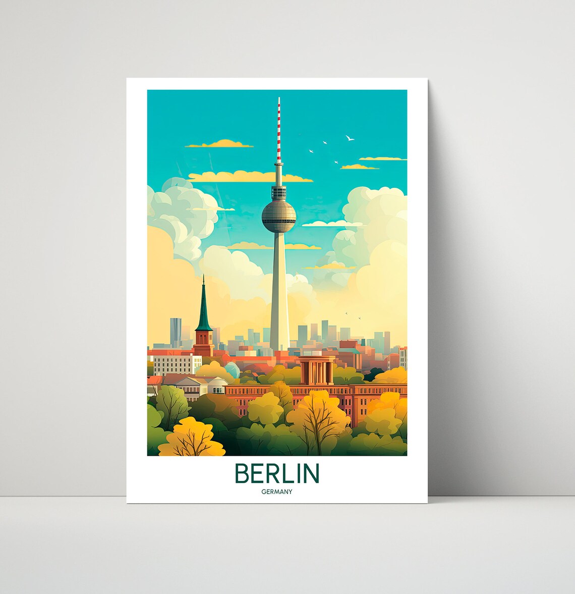 Berlin Germany Sunny TV Tower Summer Park Skyline Travel Poster