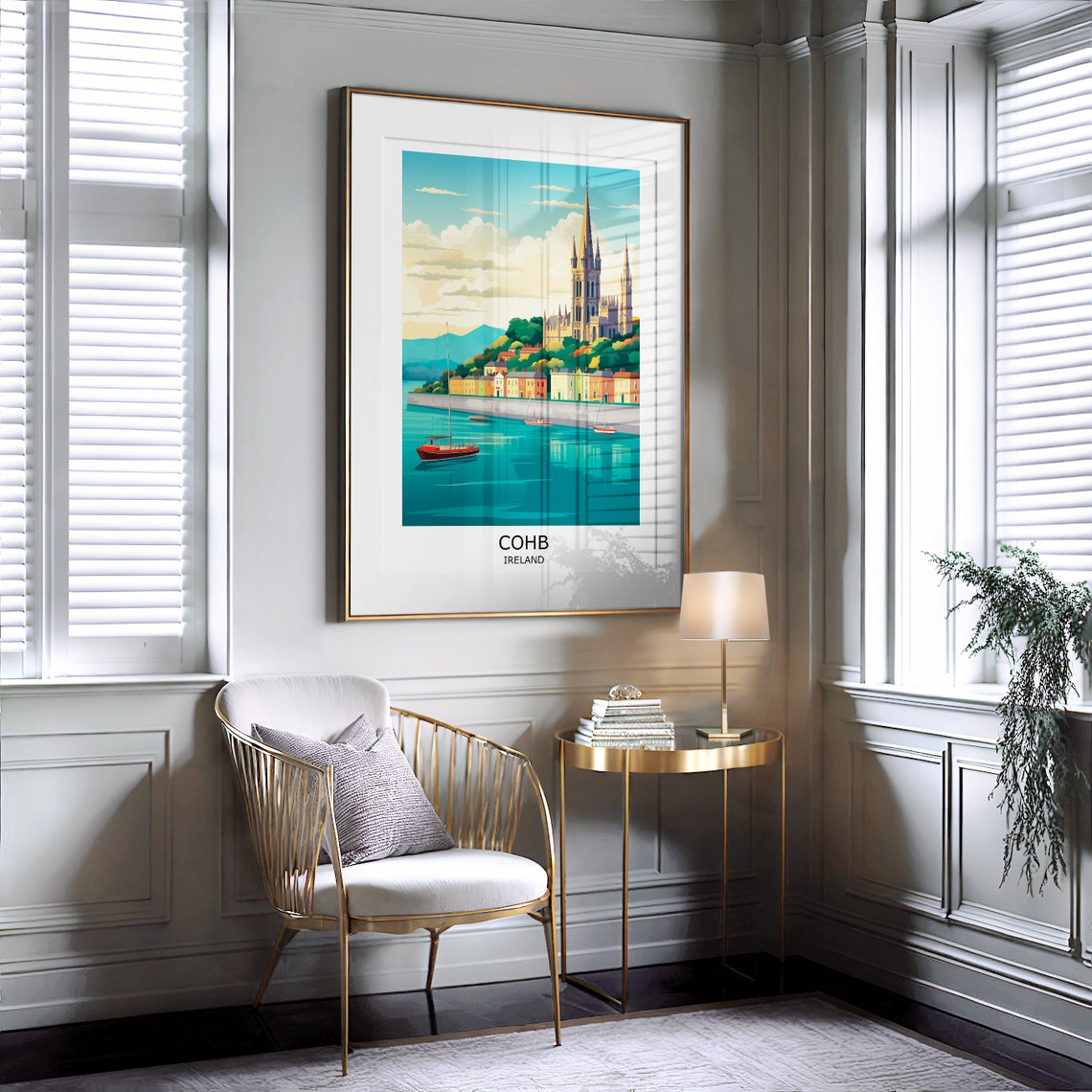 Cobh Ireland Cathedral Harbor Sailing Boats Illustration Poster - Image 2