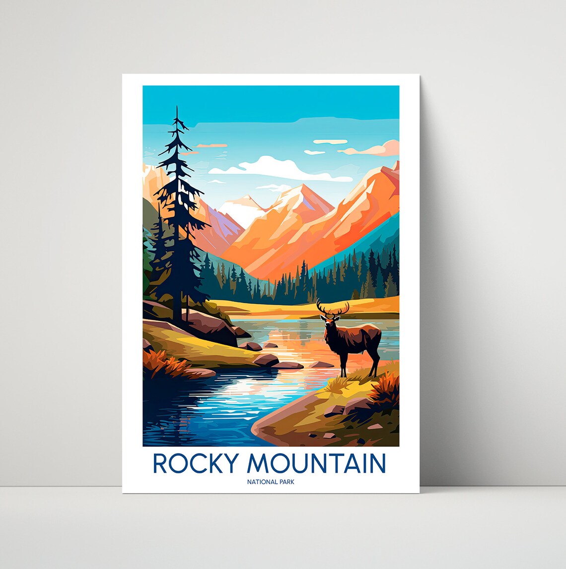 Rocky Mountain National Park Elk Lake Peaks Vintage Travel Poster