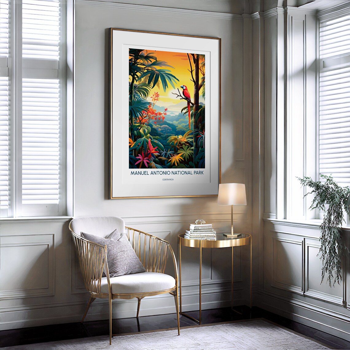 Manuel Antonio Costa Rica Macaw Parrot Sunset Illustrated Travel Poster - Image 2