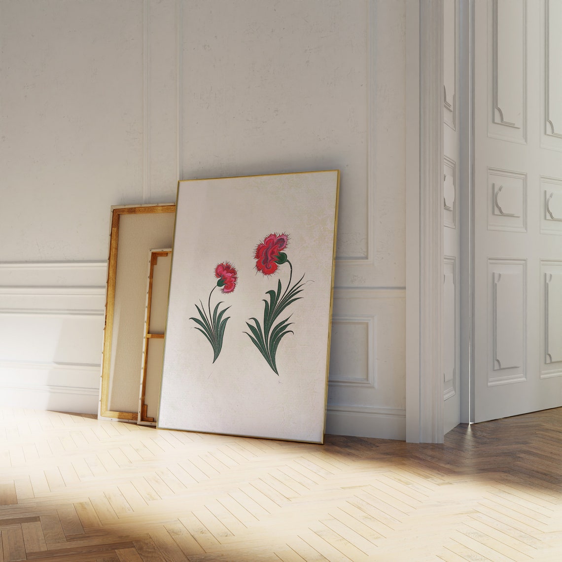 Red Carnation Flowers Ottoman Style Minimalist Botanical Art Poster - Image 3
