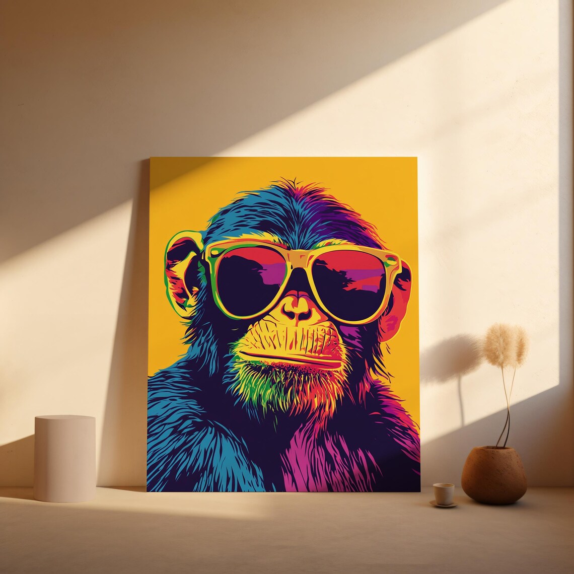 Vibrant Pop Art Monkey Neon Rainbow Fur Cool Sunglasses Yellow Wall Art - Image 7