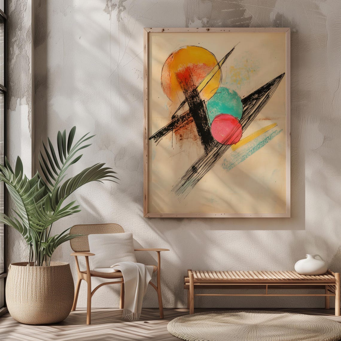 Cosmic Geometric Abstract Art Colorful Circles Bold Black Lines Poster - Image 4