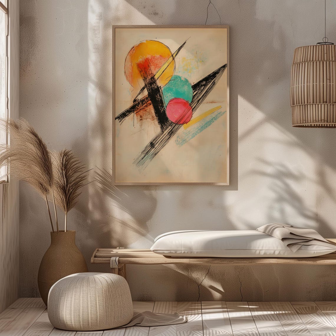 Cosmic Geometric Abstract Art Colorful Circles Bold Black Lines Poster - Image 8
