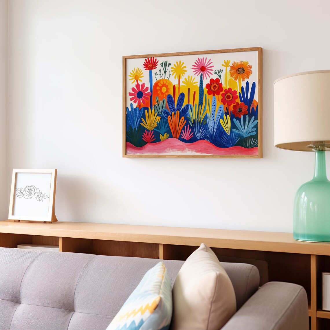 Matisse Inspired Garden Bold Colorful Cut Out Flowers Vibrant Wall Art Print - Image 2