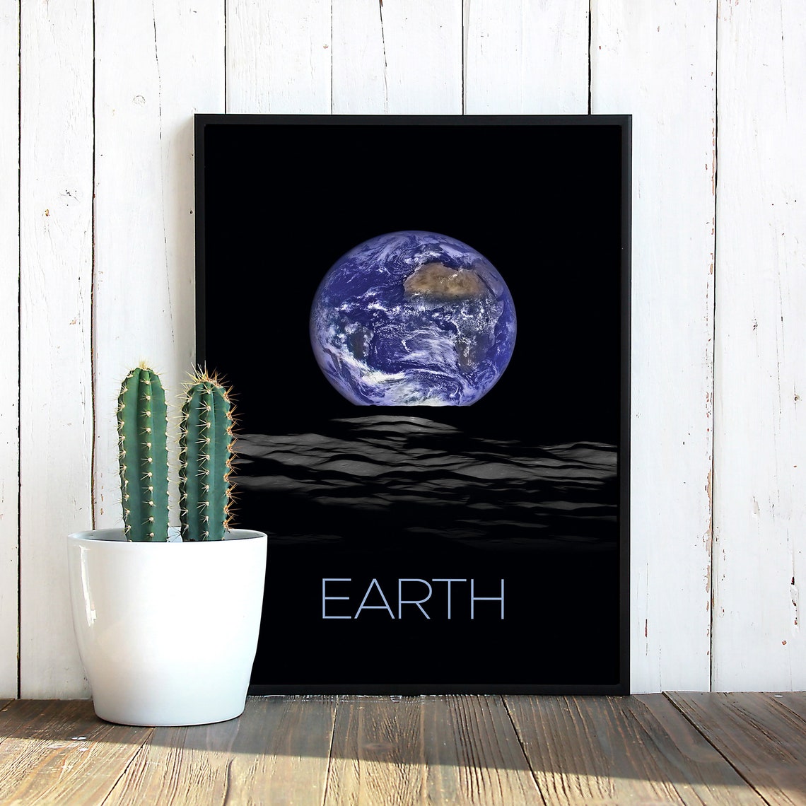 Earth From Space Earthrise Moon Surface NASA Style Photo Print - Image 2