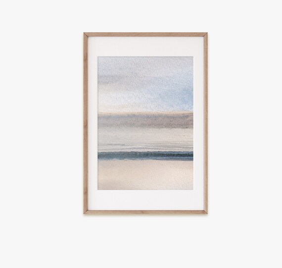 Abstract Beach Landscape Soft Gray Blue Horizon Minimal Poster Art