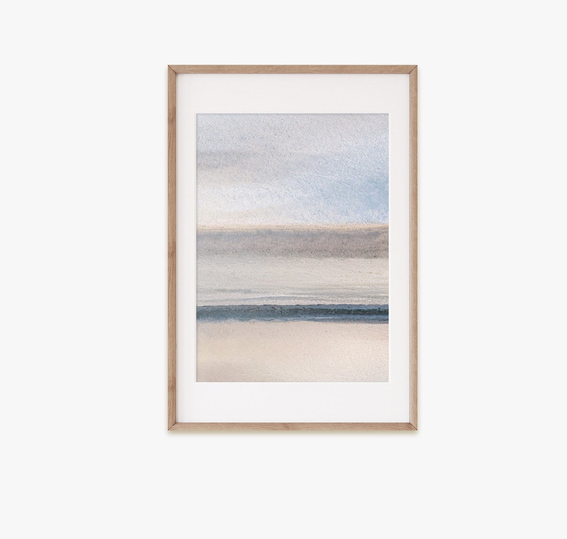 Abstract Beach Landscape Soft Gray Blue Horizon Minimal Poster Art