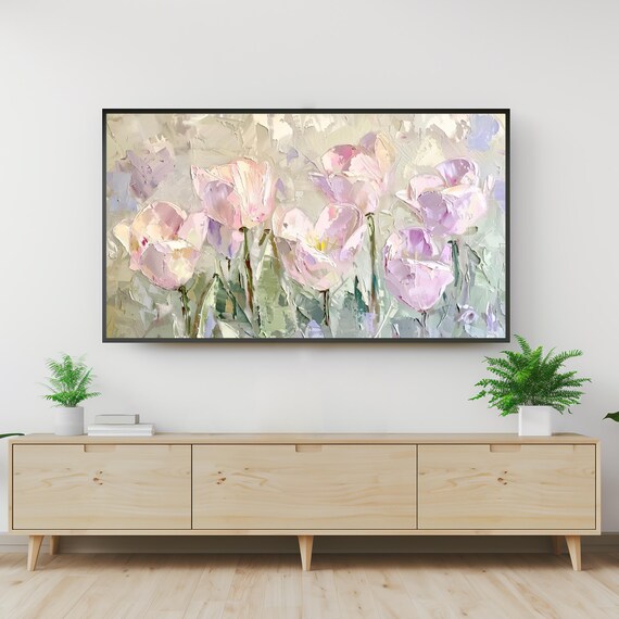 Pink Tulips Impasto Soft Pastel Floral Oil Painting Art Poster