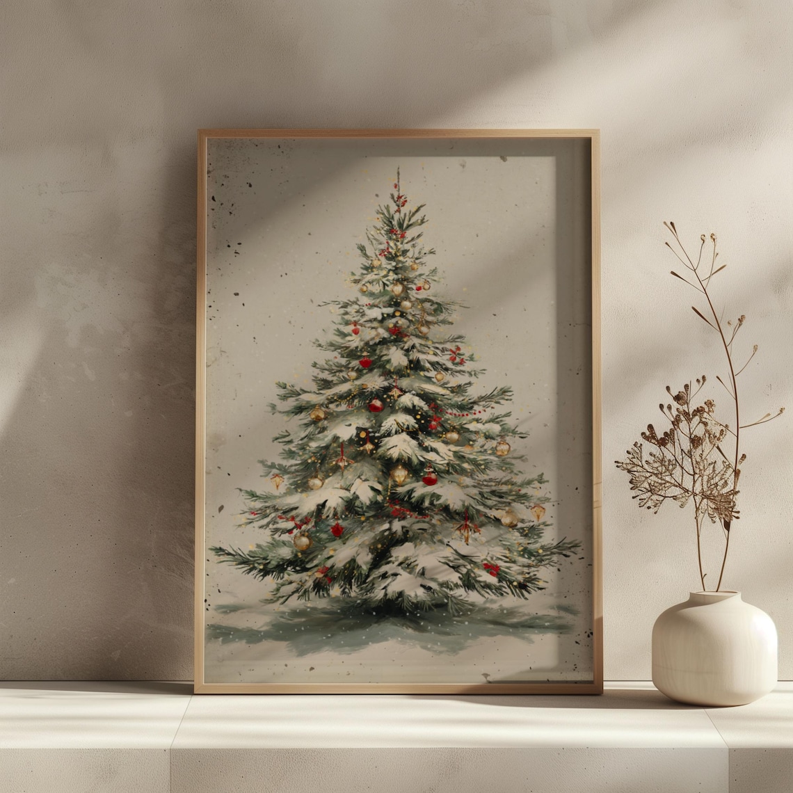 Vintage Christmas Tree Winter Holiday Art Print