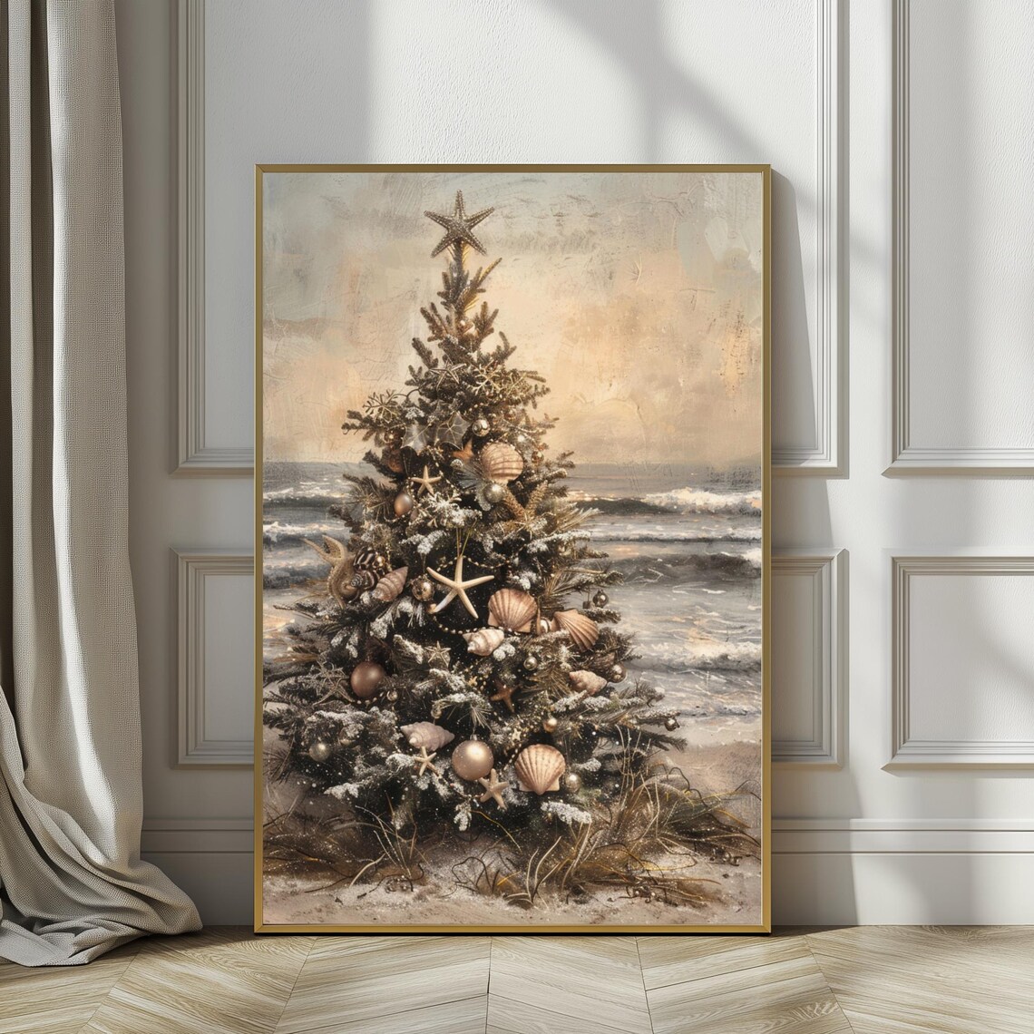 Christmas Tree On The Beach Coastal Holiday Art Print