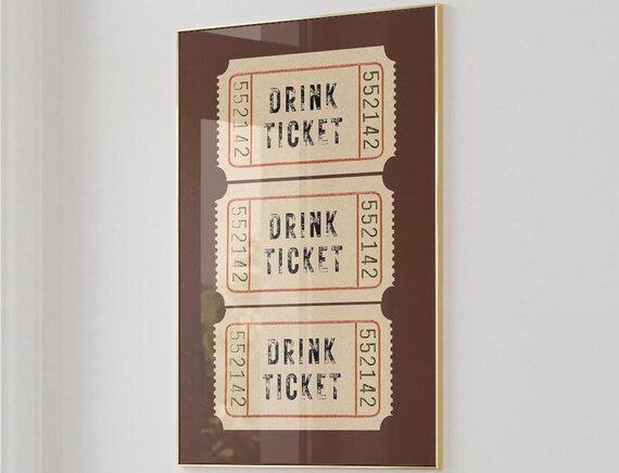 Vintage Drink Ticket Trio Chocolate Brown Retro Bar Cart Wall Poster