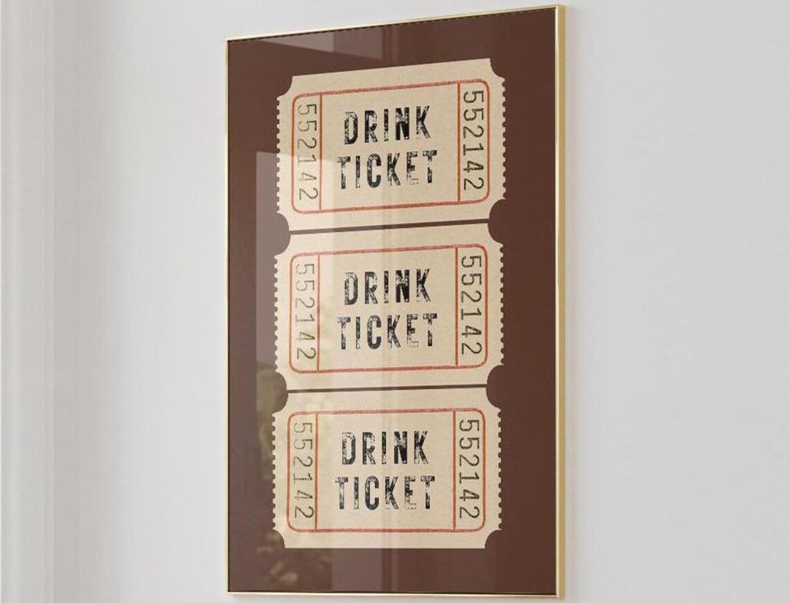 Vintage Drink Ticket Trio Chocolate Brown Retro Bar Cart Wall Poster
