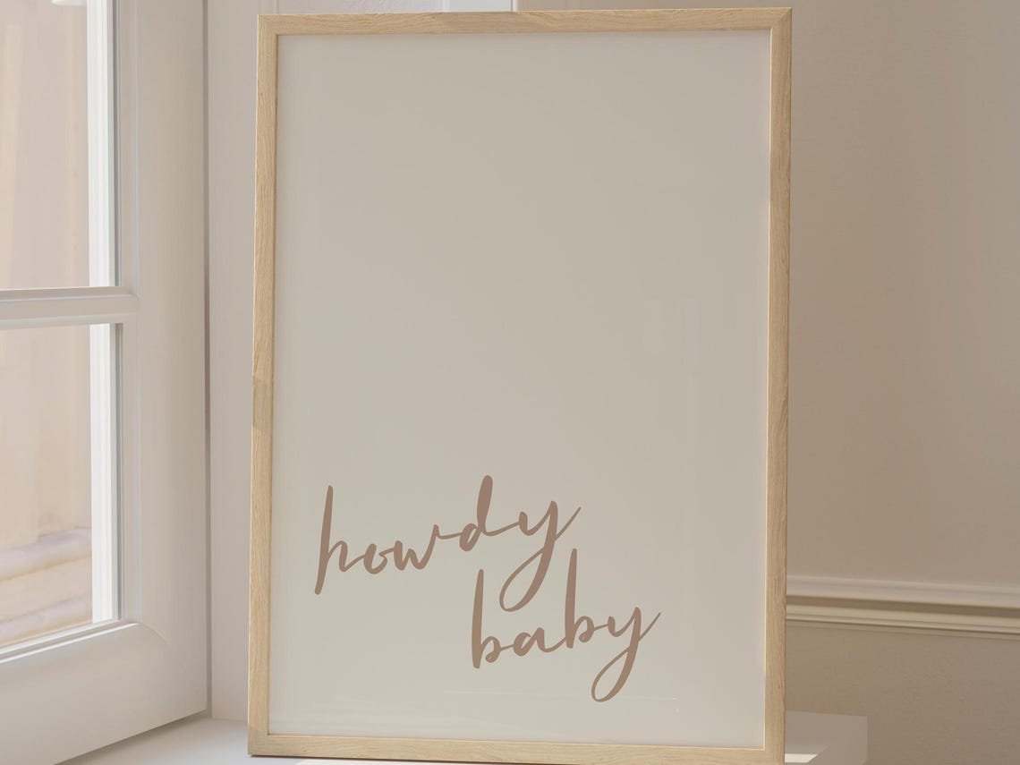 Preppy Cream Howdy Baby Script Retro Trendy Southern Nursery Poster