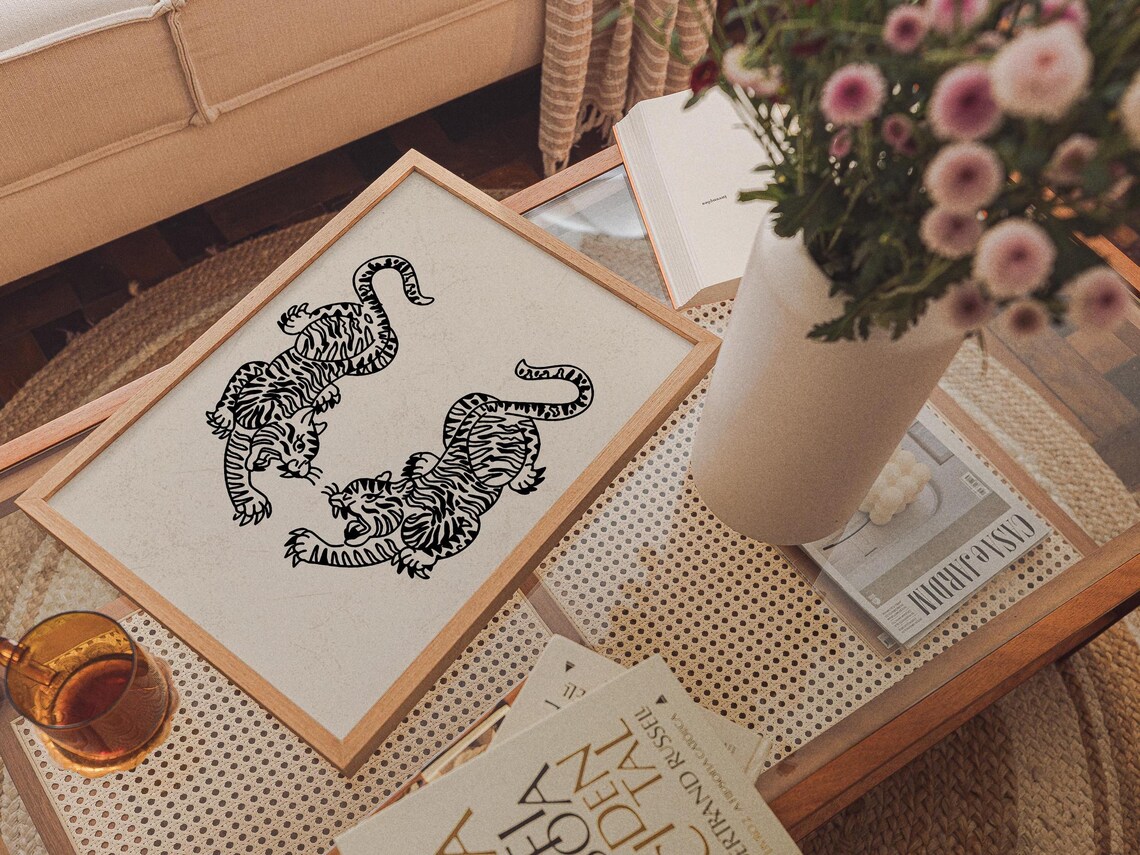 Tiger Art Print, Funky Monochromatic Dorm Decor - Image 3