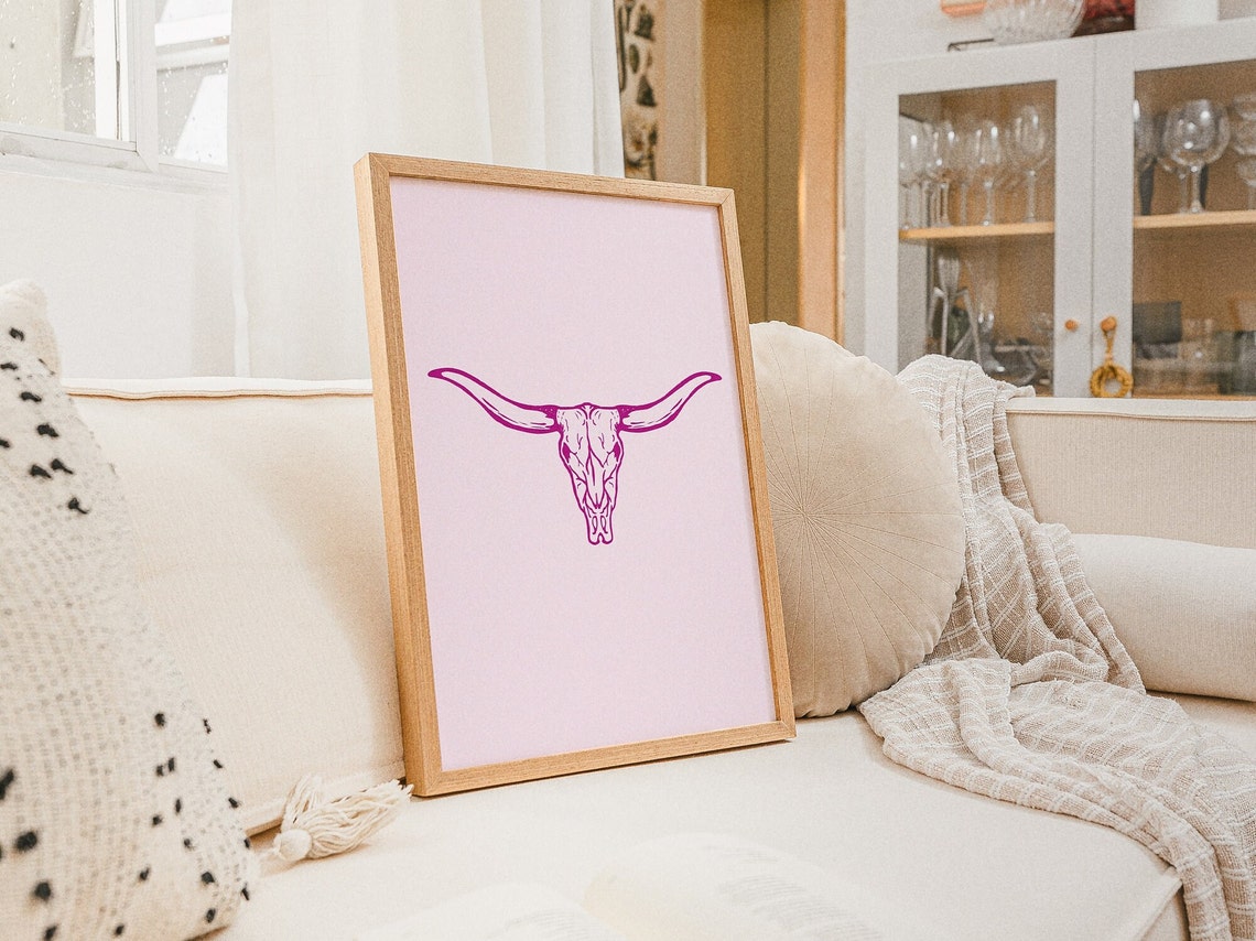 Western Cowgirl Wall Art Longhorn Bull Skull Trendy Gallery Wall Southwestern Decor Minimalist Cowboy Line Art Horse Rider Lasso Art Print - Image 3