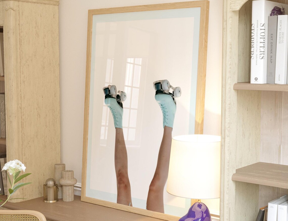 Dreamy Mint Roller Skates Legs Kicking Up Retro Pastel Photo Poster