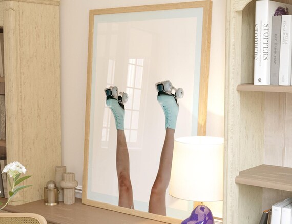 Shoes Fashion Illustration Poster Retro Wall Art Blue Skates Print Sketch Closet Dorm Decor