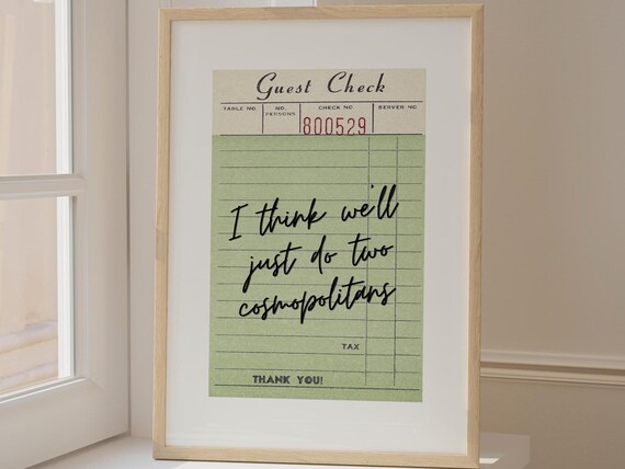 Guest Check Prints, Trendy Cosmopolitan Drink Decor