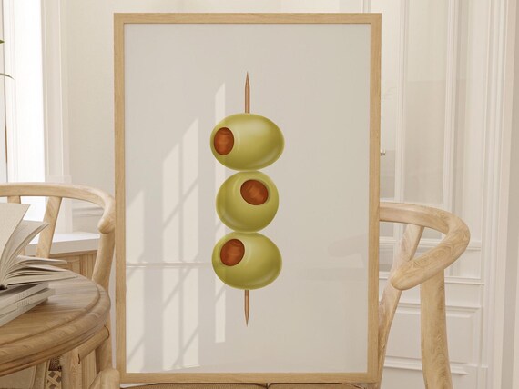 Cocktail Olives Print Poster Minimalist Wall Art Menu Alcohol Handdrawn Kitchen Bar Drinks Bartender Gift Dorm