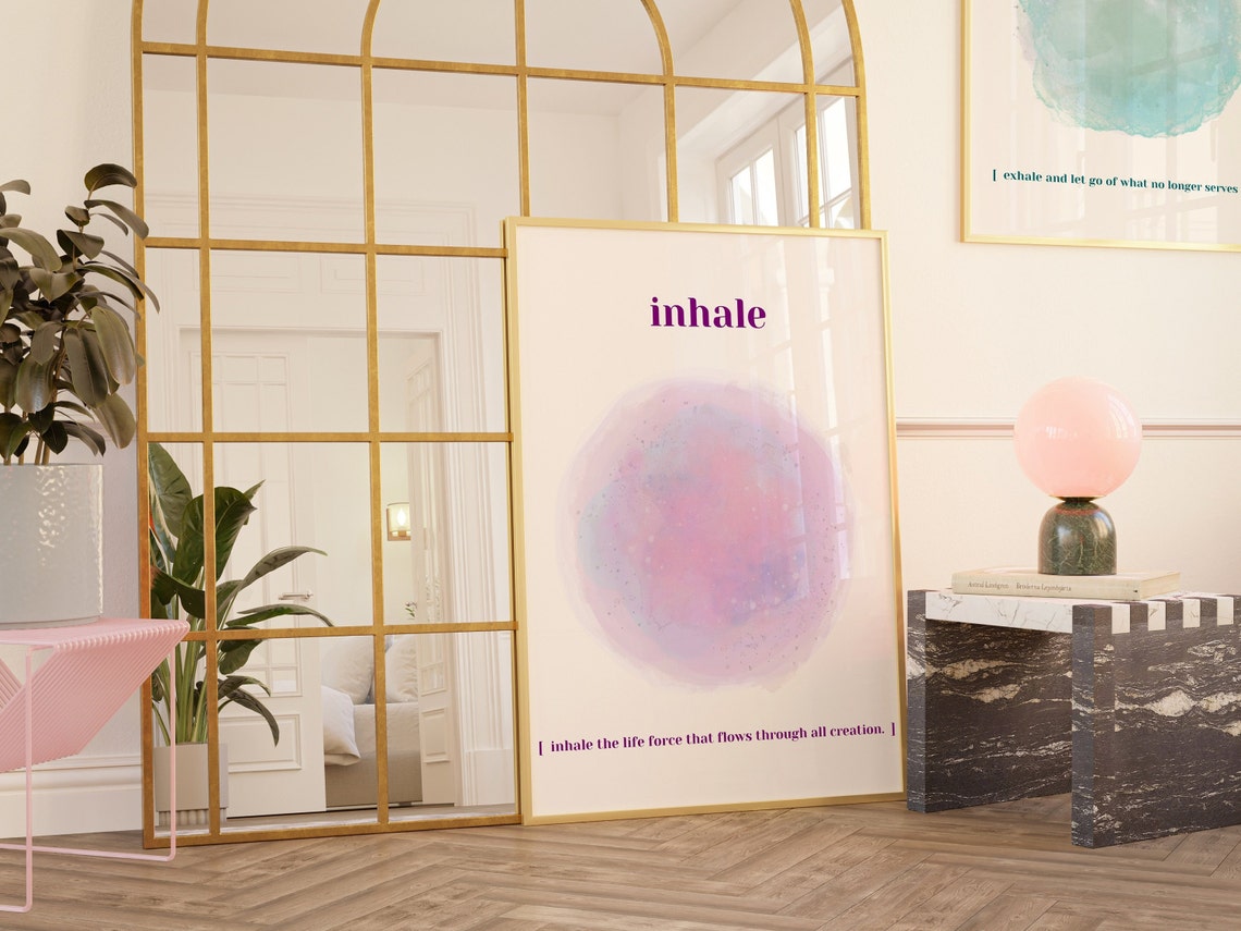 Purple Y2k Decor Pink Energy Spiritual Gradient Print Inhale Poster Wall Art Zen Wall Art Spiritual Affirmation Art Print Gradient Wall Art - Image 2