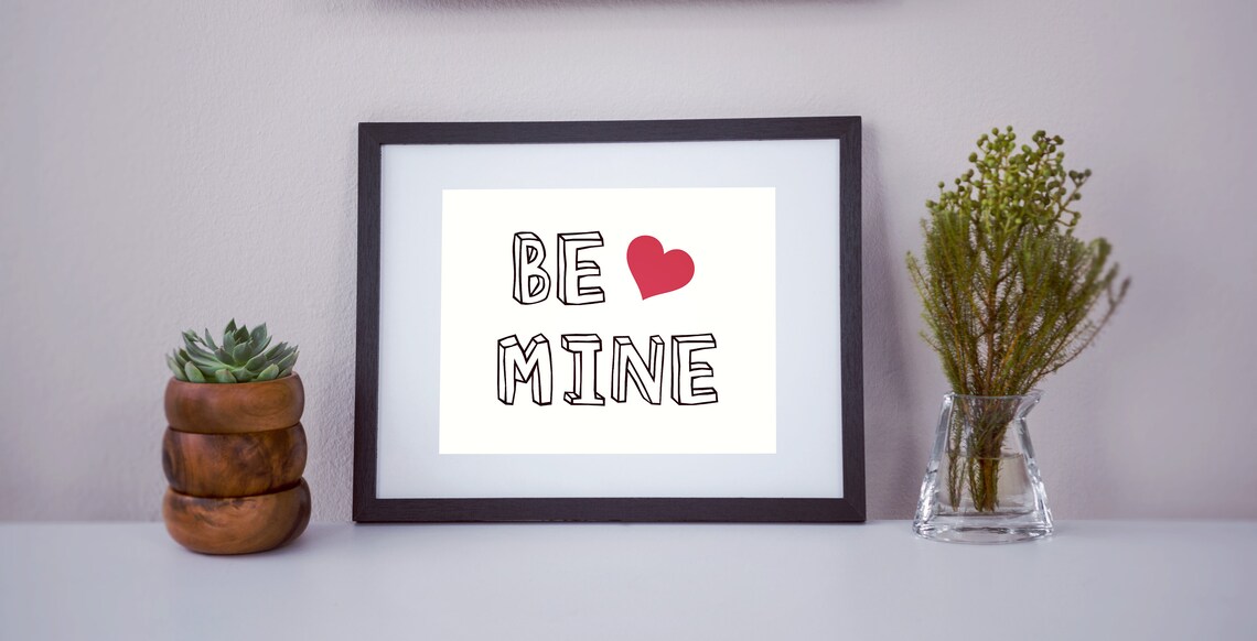 Be Mine Heart Doodle Valentine Sweetheart Romantic Typography Poster