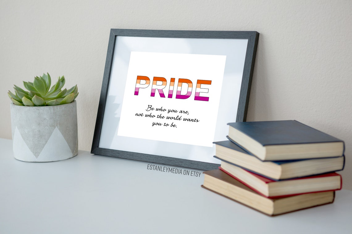 Lesbian Pride Sunset Flag Be Who You Are Quote Poster in Orange Pink - Image 3