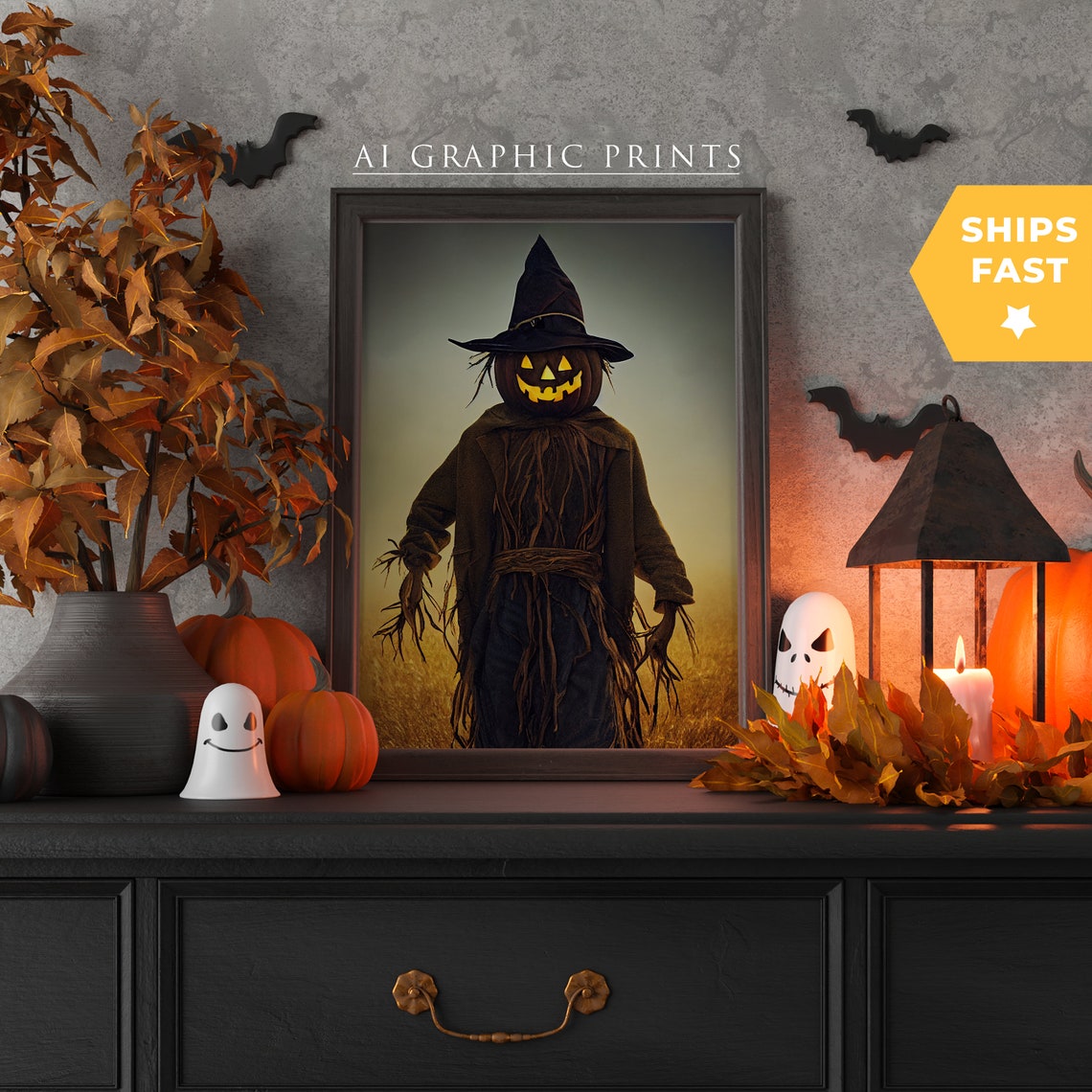 Pumpkin Scarecrow Retro Travel Poster