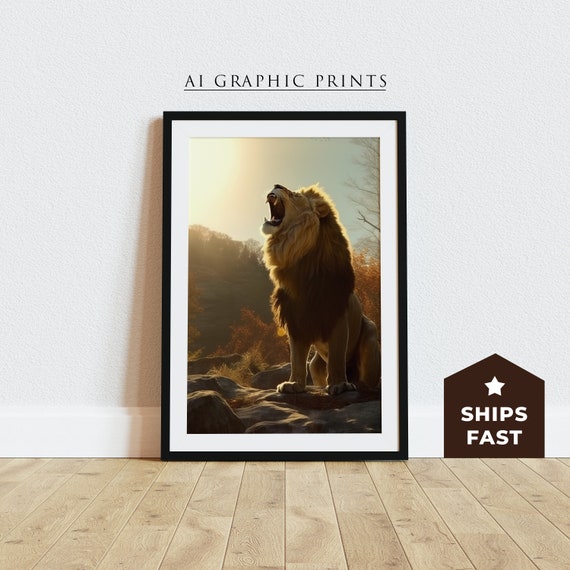 Vintage Lion Animal Safari Art Print, Nursery Decor