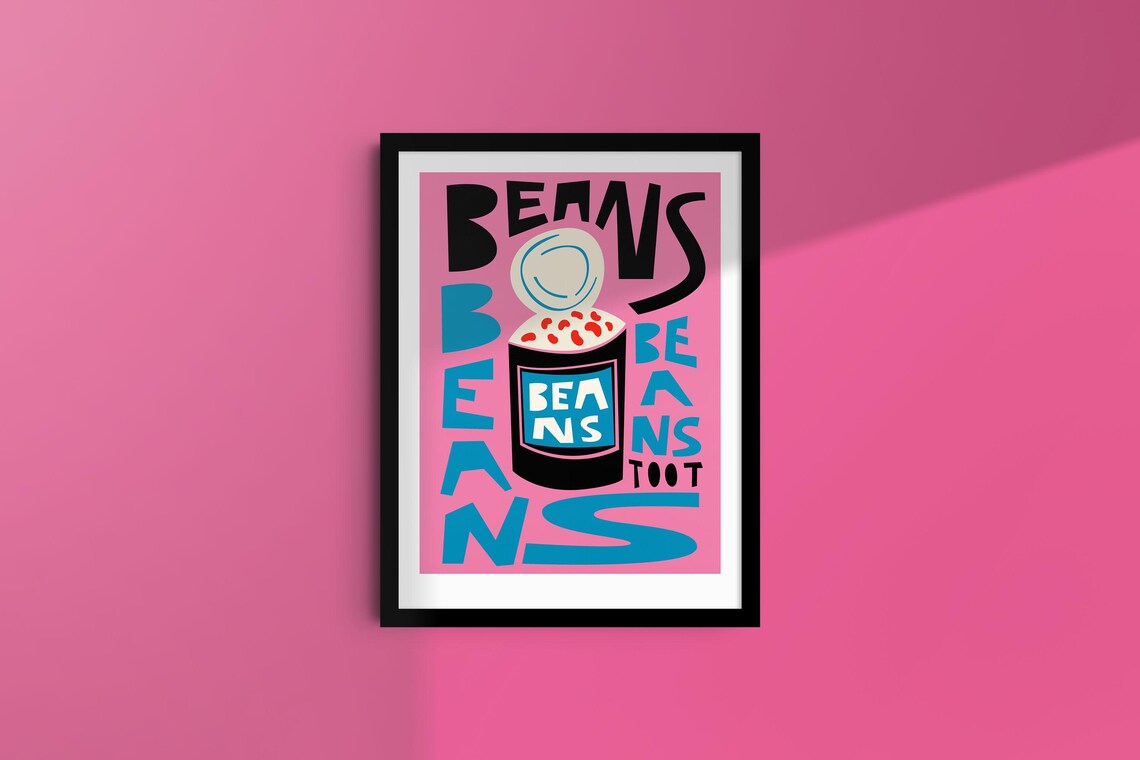 Beans Pop Art Typography Illustration, Kitchen Decor