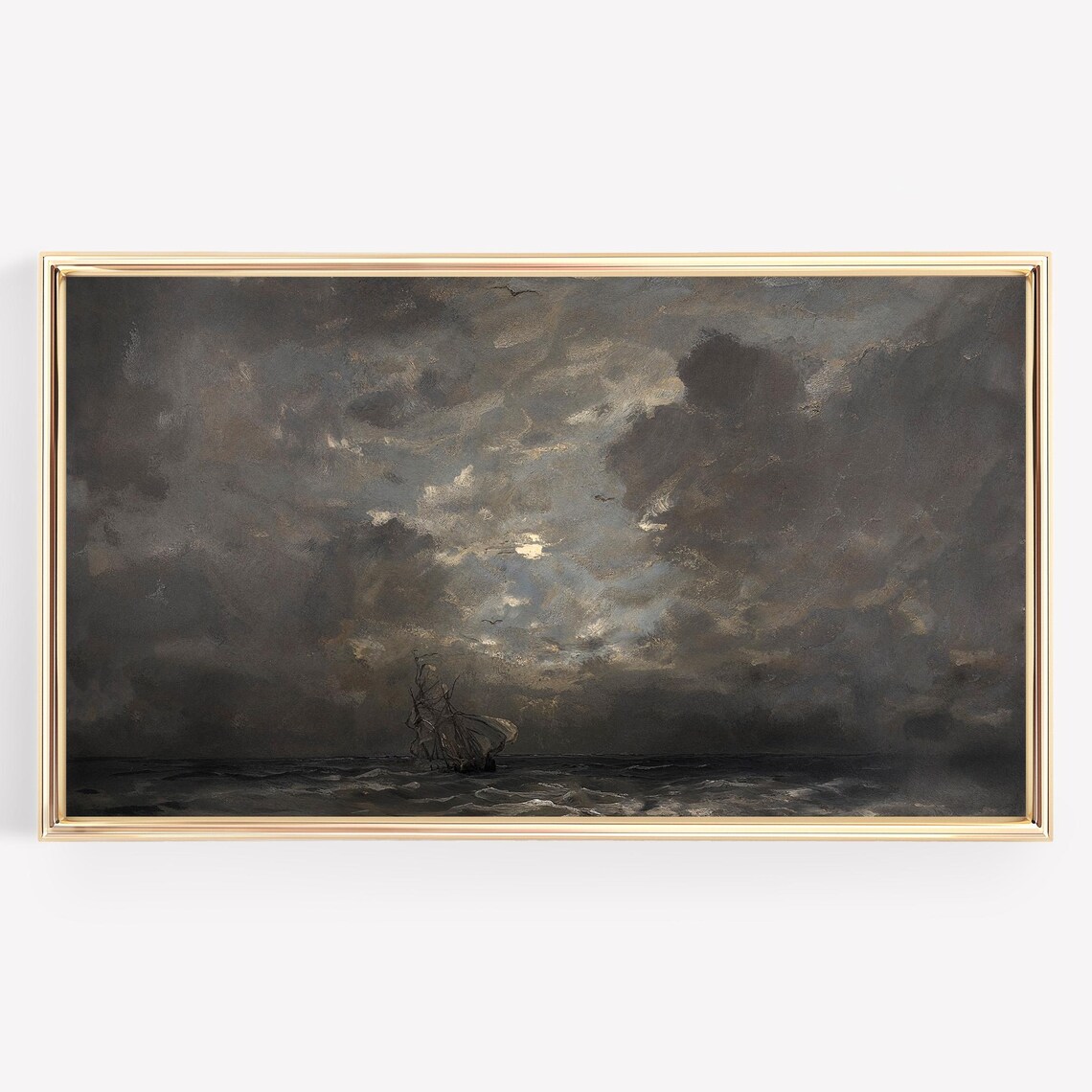 Stormy Night Seascape Painting Sailing Ship Dark Clouds Ocean Poster - Image 4