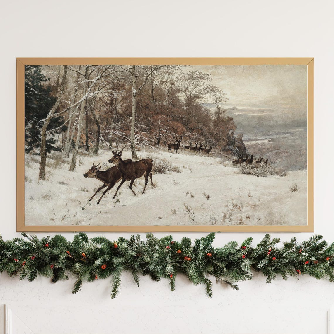 Winter Deer Snowy Forest Landscape Vintage Wildlife Decor Poster - Image 4