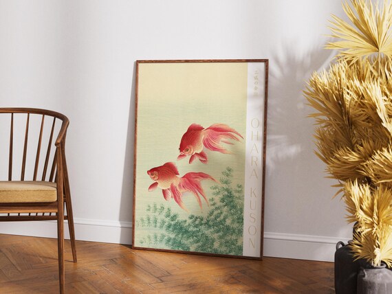 Ohara Koson Two Red Fish Art Print Japanese Animal Poster Modern Wall Art Contemporary Japanese Decor Traditional Japan