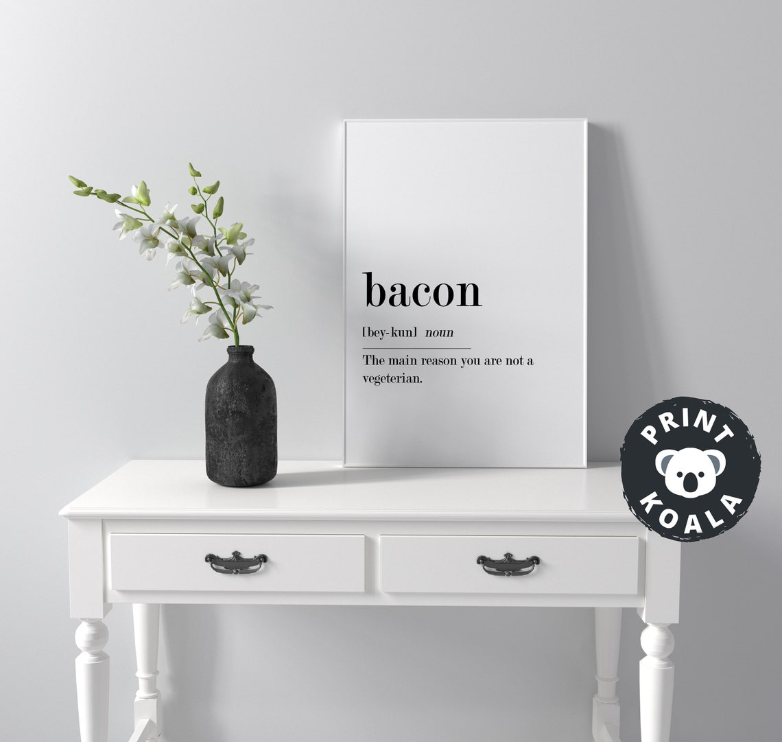 Bacon Funny Definition Noun Kitchen Humor Minimalist Typography Poster - Image 5