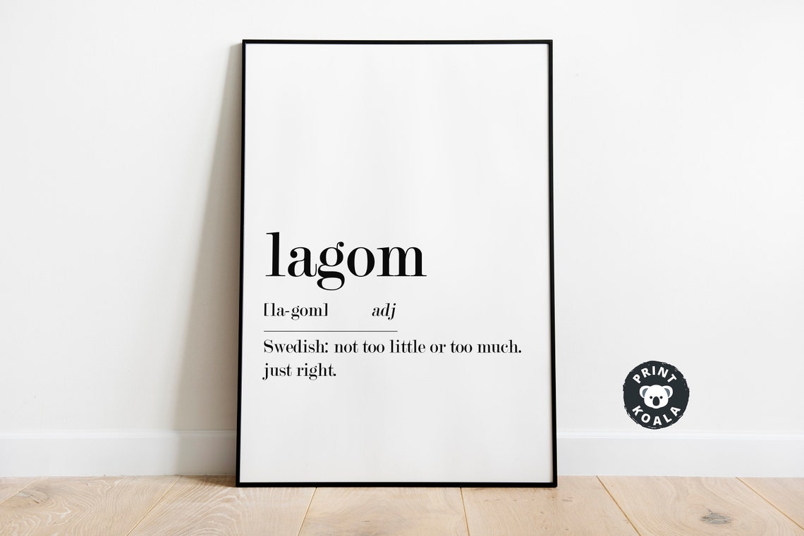 Lagom Swedish Definition Minimalist Home Decor Typography Wall Poster
