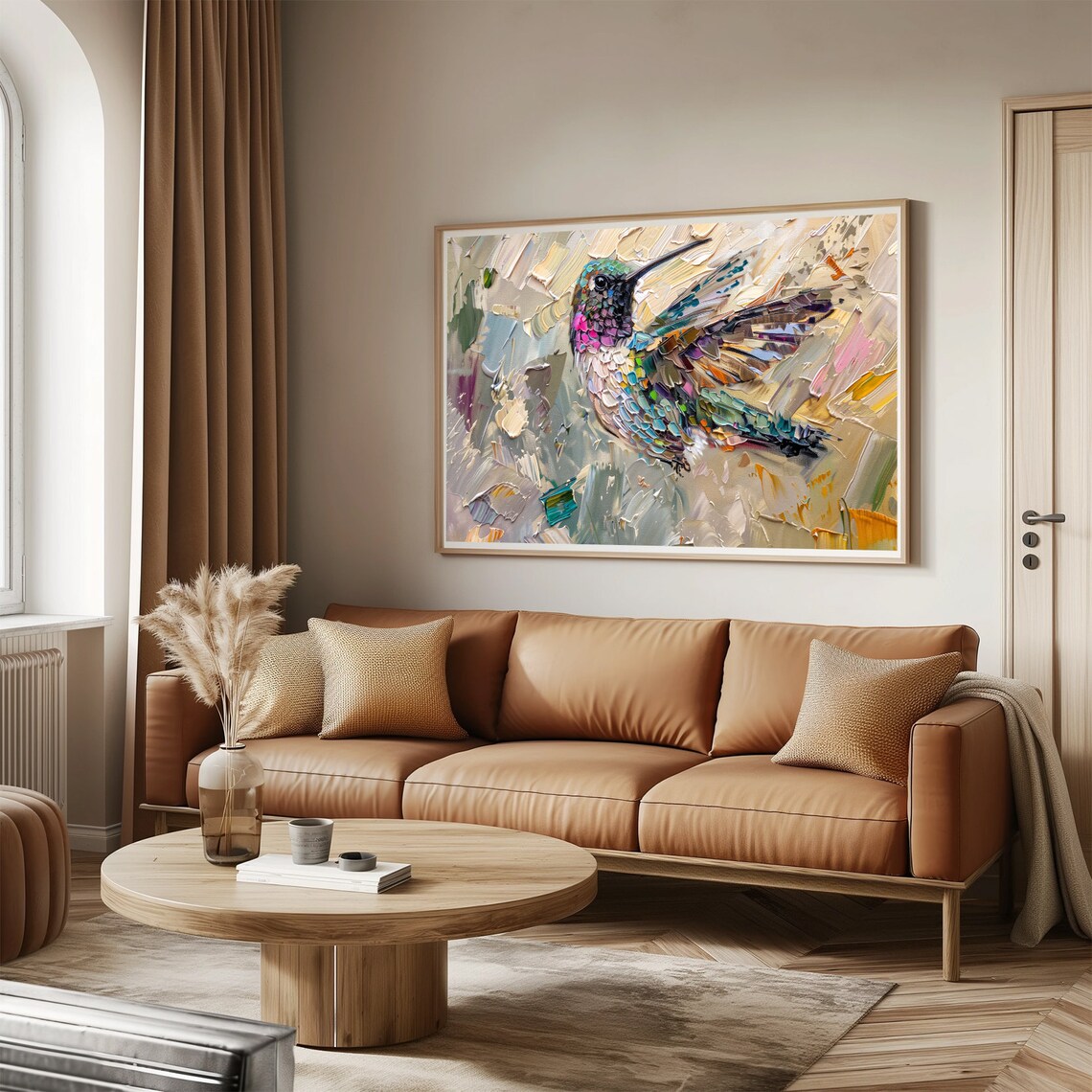 Jewel Tone Hummingbird Close Up Impasto Oil Painting Wall Art Print - Image 3