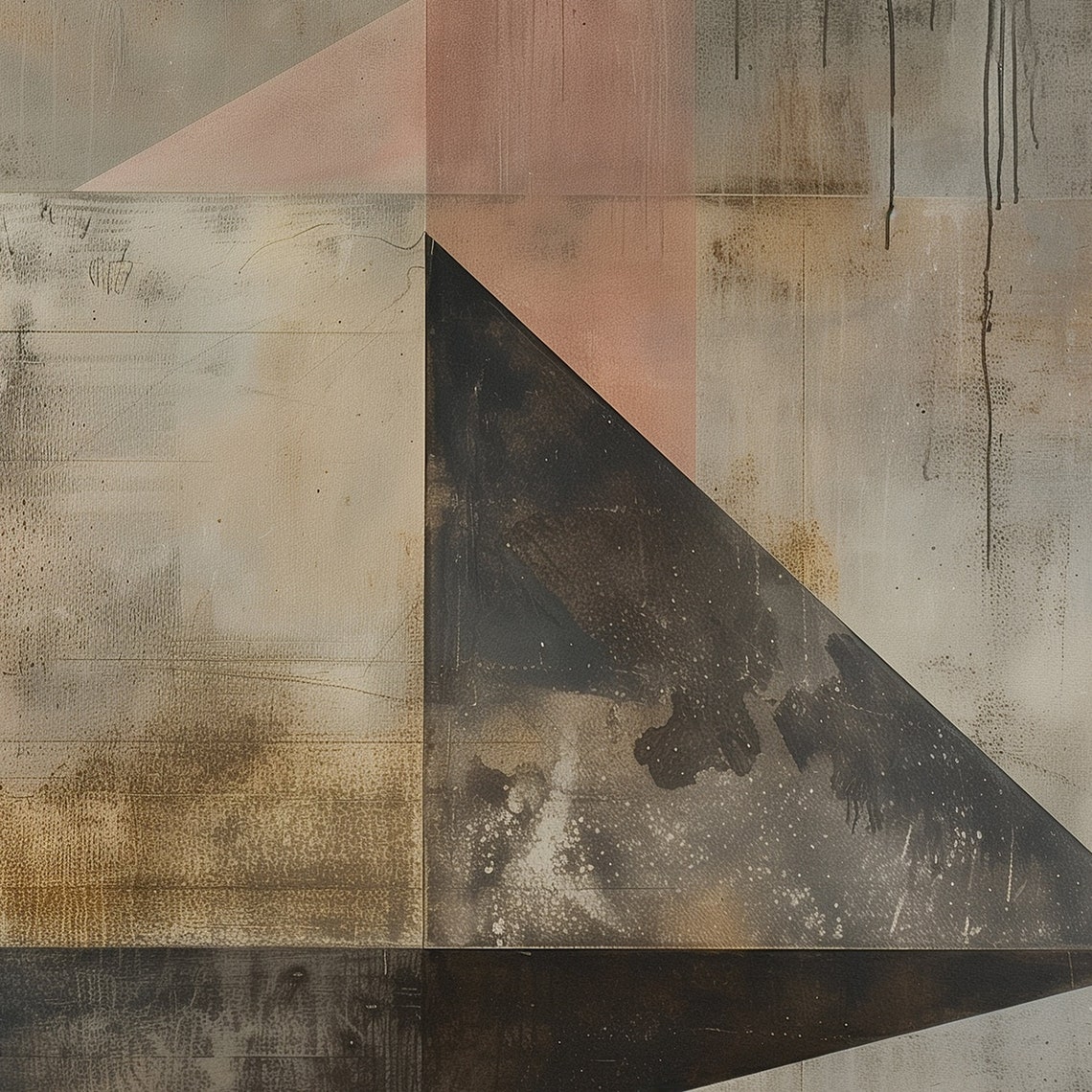 Abstract Geometric Shadow Painting Muted Beige Dark Angles Art Poster - Image 6