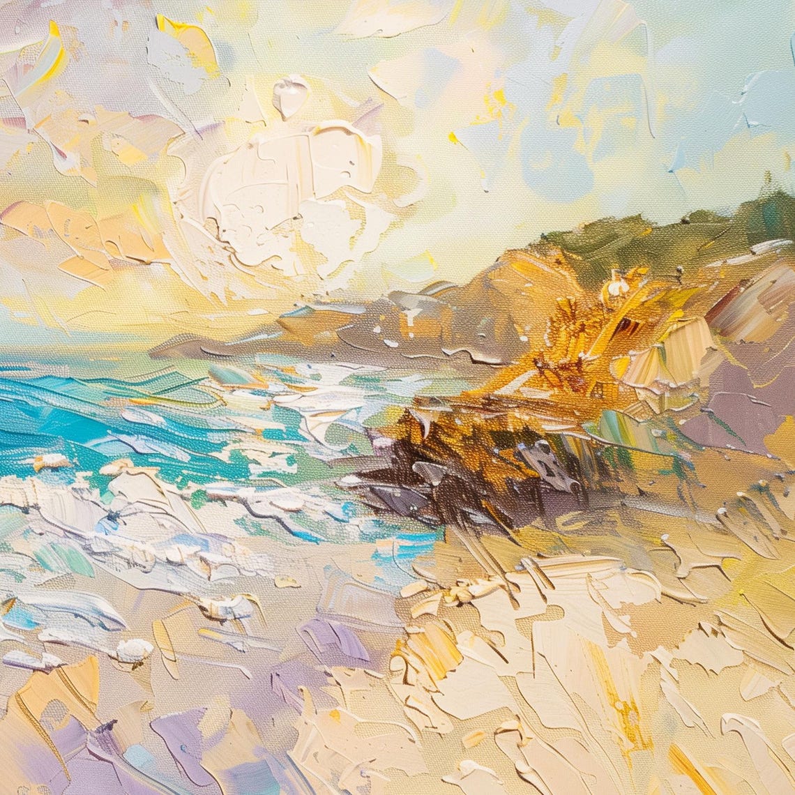 Turquoise Ocean Cove Golden Cliffs Sunlit Seaside Landscape Poster - Image 6