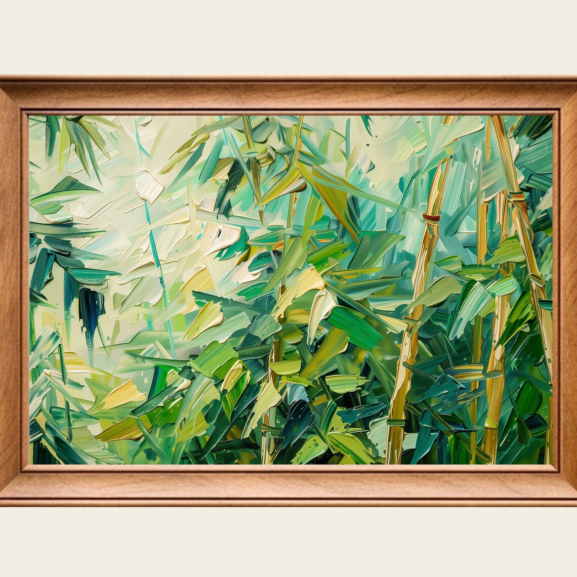 Bamboo Grove Oil Painting Lush Green Leaves Impasto Wall Art Poster