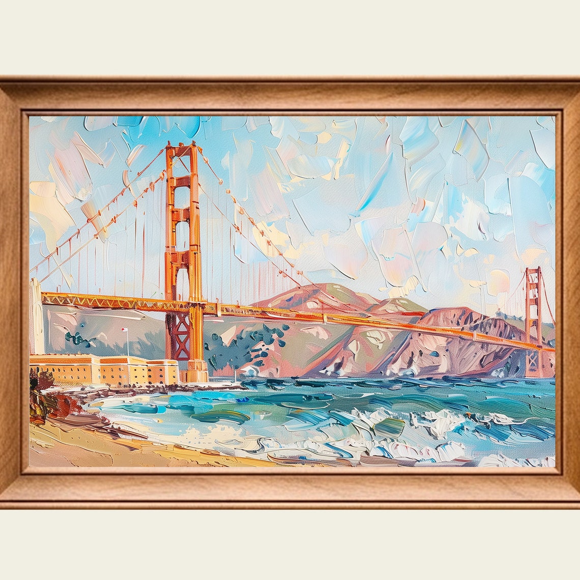 Golden Gate Bridge Beach Modern Abstract Painting Wall Art Print Frame Tv Art Tv