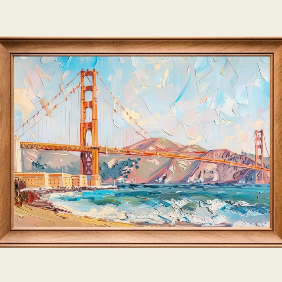 Golden Gate Bridge Beach Modern Abstract Painting Wall Art Print Frame Tv Art Tv