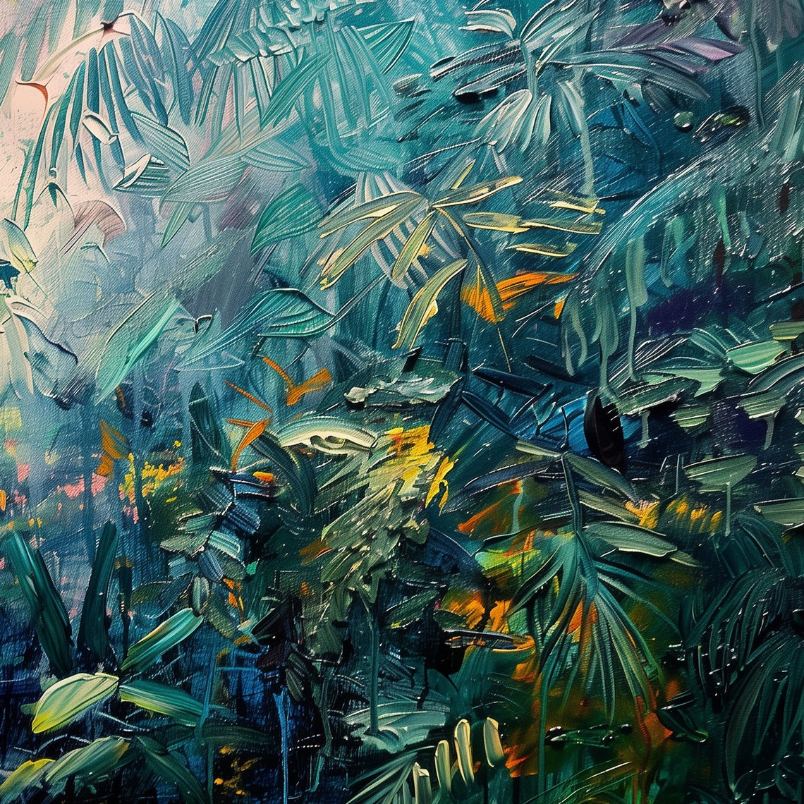 Tropical Jungle Foliage Light Rays Impasto Oil Painting Wall Art Print - Image 6
