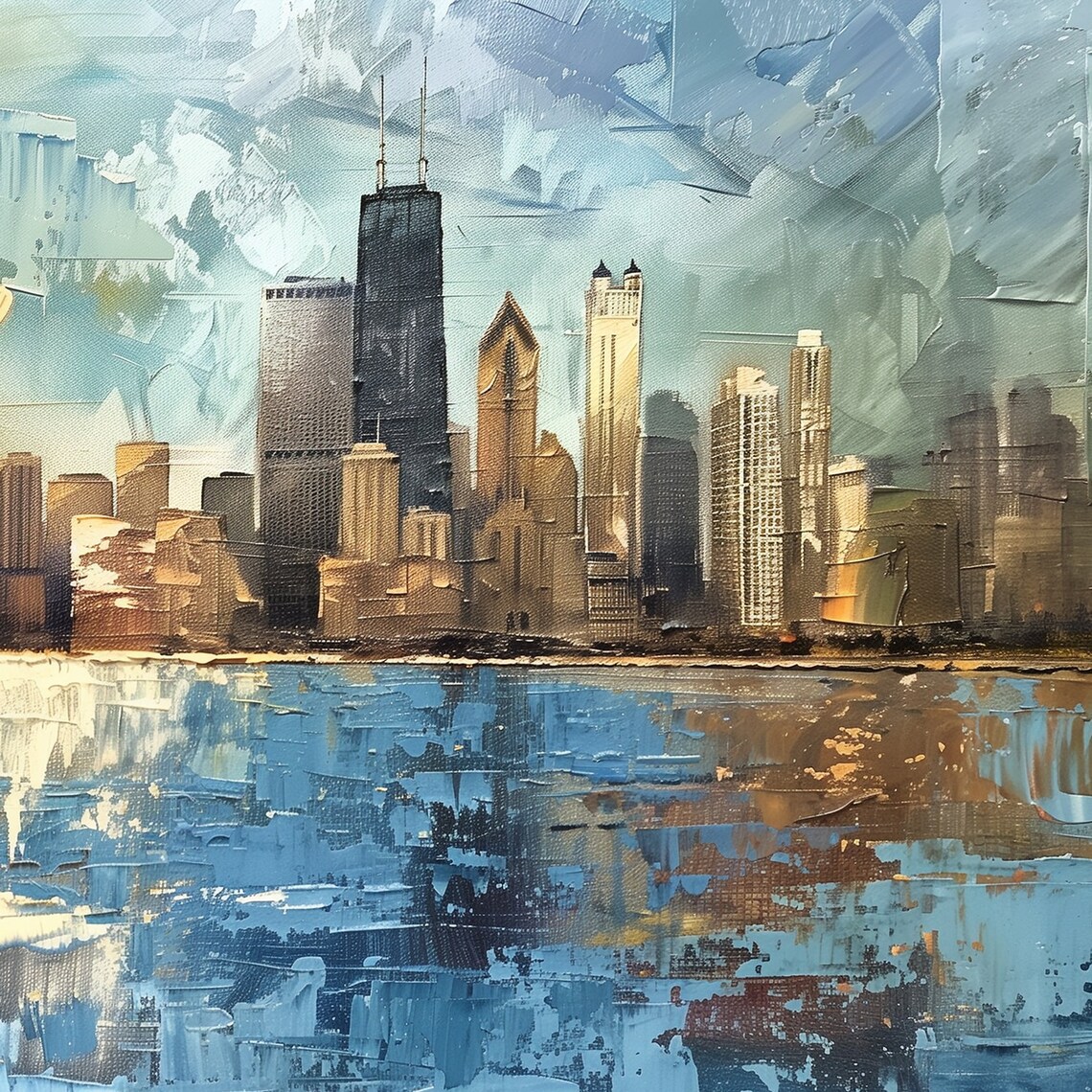 Chicago Skyline Day Willis Tower Lake Michigan Painting Travel Poster - Image 6