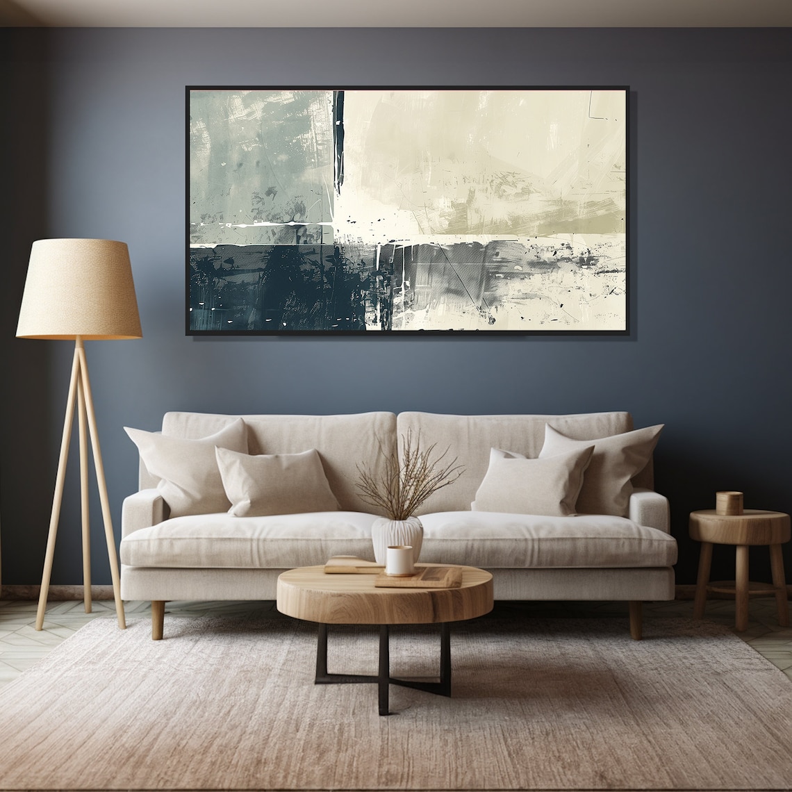 Tonal Grey Abstract Landscape Charcoal Beige Modern Art Wall Art Print - Image 4